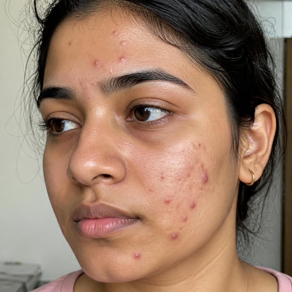 Skin with acne and pigmentation before treatment